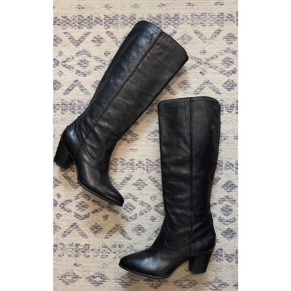 Frye Black Leather Western Knee-High Boots Size 10M Pointed Toe - Picture 3 of 17